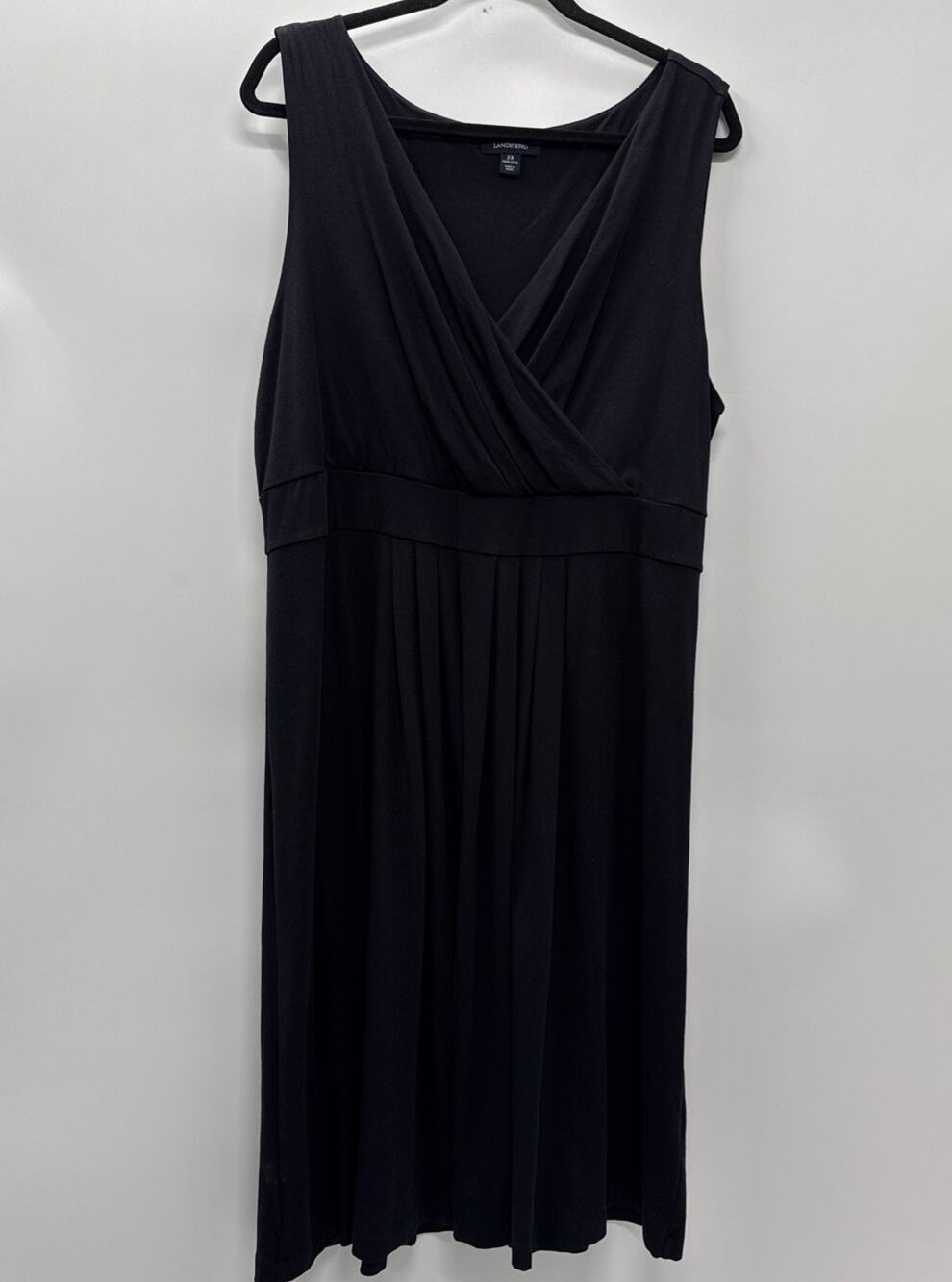 Lands’ End Plus Size 2X Faux Wrap Knit Dress Black Casual Sleeveless